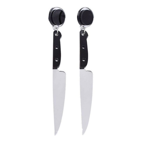 Jewelry - Spooky Silver Knife Earrings Creepy Goth Halloween Cosplay Statement Jewelry